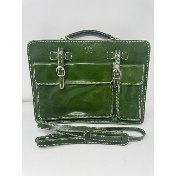 IL Giglio Made In Italy Leather Messager Bag Green - Picture 1 of 16